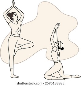 Yoga and meditation poses in minimal line art style