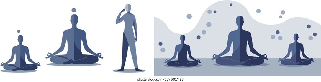 Yoga Meditation Poses Vector Set. People in yoga meditation. Use for wellness, yoga day themes. Editable vectors