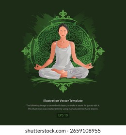 Modelo de ilustração de vetor de pose de meditação de ioga