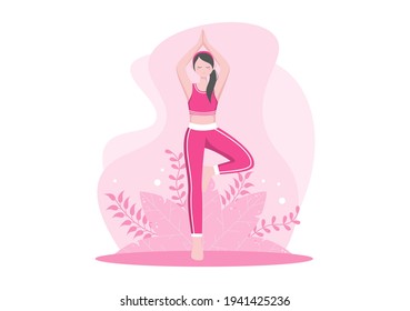 Yoga or Meditation Practices Aim for Health Benefits of the Body to Control Thoughts, Emotions, Inception and Searching for Ideas. Flat Design Vector Illustration