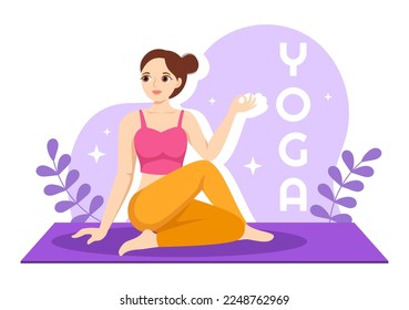 Yoga and Meditation Practices Illustration with Health Benefits of the Body for Web Banner or Landing Page in Flat Cartoon Hand Drawn Templates