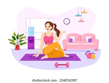 Yoga and Meditation Practices Illustration with Health Benefits of the Body for Web Banner or Landing Page in Flat Cartoon Hand Drawn Templates