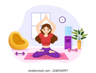 Yoga and Meditation Practices Illustration with Health Benefits of the Body for Web Banner or Landing Page in Flat Cartoon Hand Drawn Templates