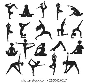 Yoga or Meditation Practices silhouettes Premium vector template	
