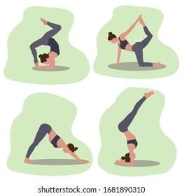 

Yoga, meditation practices.Vector illustration in flat style. Girl doing yoga. Stretching exercises. Healthy Lifestyle. Fitness for youth and beauty. Healthy body.