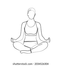 meditación de yoga relajar posar la línea vectorial ilustración de dibujo para un estilo de vida saludable