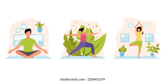 Yoga Meditation Scene Flat Bundle Design