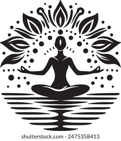 Yoga meditation in siddhasana, woman silhouette. Om meditation for body relax and spirit harmony. Vector