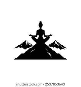 Yoga Meditation Silhouette on Mountain Top for Calm and Focused Mind