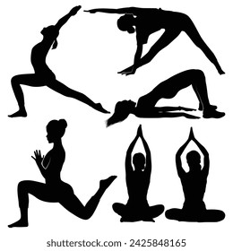 Yoga or meditation Silhouettes Vector illustration