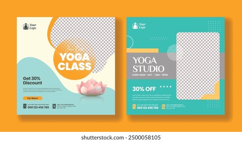 Yoga or meditation social media posts, ads, banners, square flyer or poster template design