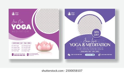 Yoga or meditation social media posts, ads, banners, square flyer or poster template design