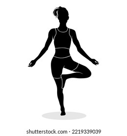 Yoga meditation standing girl pose. Vector silhouette illustration