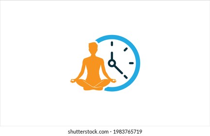 Yoga meditation Time Icon Logo in minimal flat design vector template illustration

