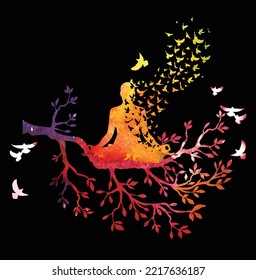 yoga meditation with tree, Tree of Life Yoga, meditation vector. Nature meditation