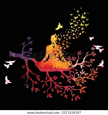 yoga meditation with tree, Tree of Life Yoga, meditation vector. Nature meditation