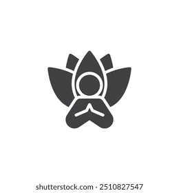 Icono de Vector de meditación de yoga. cartel plano lleno para concepto móvil y Diseño web. Flor de loto y una persona meditando icono de glifo. Símbolo de atención plena, ilustración de logotipo. Gráficos de Vector