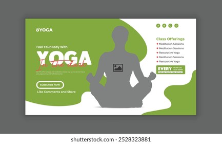 Projeto de modelo de banner de miniatura de vídeo de ioga e meditação, dicas de ioga e spa de beleza, design de banner de página da Web