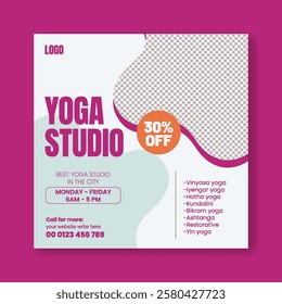 Yoga, meditation, wellness banner for social media post, ads template promotional yoga and meditation advertising template