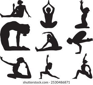 yoga meditation. Woman yoga silhouette vector illustration. gymnastics meditation. woman doing yoga exercises. Yoga Silhouette