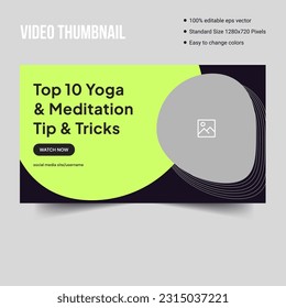 Yoga and meditation youtube thumbnail banner template design, yoga tips and beauty spa video thumbnail cover banner template, vector eps10 file format