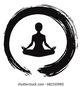 Yoga Meditation with Zen Circle Logo Template Vector