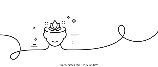 Yoga mind line icon. Continuous one line with curl. Meditation lotus sign. Relax body and mind symbol. Yoga mind single outline ribbon. Loop curve pattern. Vector