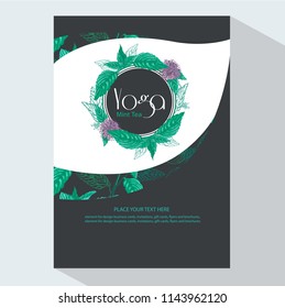Yoga Mint Tea Branding and Packaging  with Mint leaves and flowers. Brochure flyer design template. Tea Branding Element for design invitations, flyers and brochures.  