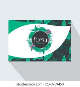 Yoga Mint Tea Corporate Business card with mint leaves and flowers. Tea Branding Element for design invitations, gift cards, flyers and brochures.  