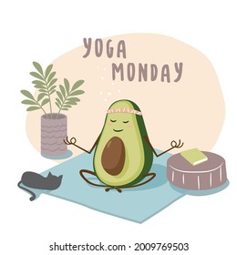 lunes de yoga. aguacate haciendo yoga. Caracteres de la serie Fruits