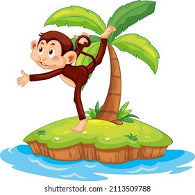 Yoga monkey cartoon character on isolated island illustration