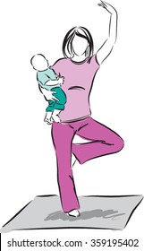 yoga mother with baby illustration