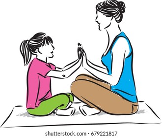 yoga mother and daughter vector illustration