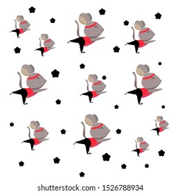 Yoga mouse pattern, performs exercises. Ready-made illustrations for fabric, textile, packaging, posters, design,
Hand-drawn. Cartoon style. Vector