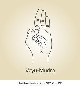 Yoga mudra. Vayu-mudra yoga gesture hands.
