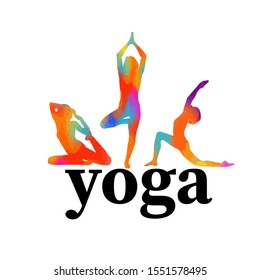 Yoga multi-colored silhouette. Vector . Figures of girls