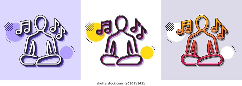 Yoga music line icon. Halftone dotted pattern. Gradient icon with grain shadow. Meditation pose sign. Relax body and mind symbol. Line yoga music icon. Various designs. Vector