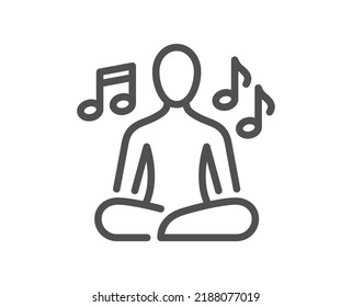 Icono de la línea de música de yoga. La meditación representa un signo. Relájese el cuerpo y el símbolo de la mente. Elemento de diseño de calidad. Icono de música de yoga de estilo lineal. Trazo editable. Vector