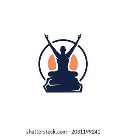 yoga nature logo design, peaceful people soul, mountain