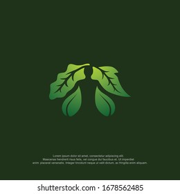 Yoga nature with people negative space on leaf logo design template