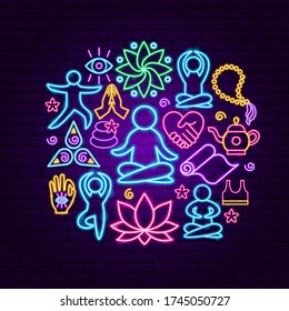 Yoga Neon Concept. Vector Illustration of Meditation Promotion.