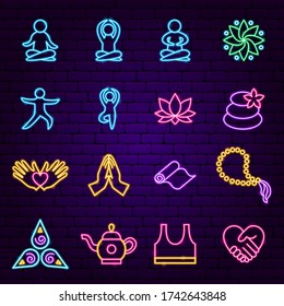 Yoga Neon Icons. Vector Illustration of Meditation Promotion.