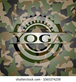 Yoga on camouflaged pattern