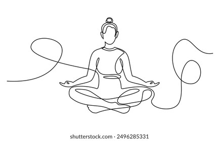 Yoga in one continuous line drawing. One line poster. Outline Yoga Lotus Pose. For interior design and presentations. Vector illustration.