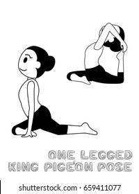 Yoga One Legged King Pigeon Pose Cartoon Vector Illustration Monochrome