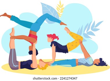 Yoga online banner vector illustration. Woman man people at sport training, website poster for pregnant person and couple character concept