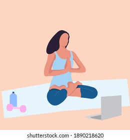 Yoga online. Flat vector illustration. Sport in isolation.