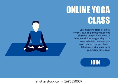 yoga online man person blue background vector illustration