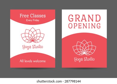 Yoga ornamental brochure flyer design. Vector editable template for relax or spa center, yoga studio, healthcare and traditional medicine
