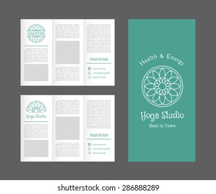 Yoga ornamental brochure. Vector editable template for relax or spa center, yoga studio, healthcare and traditional medicine